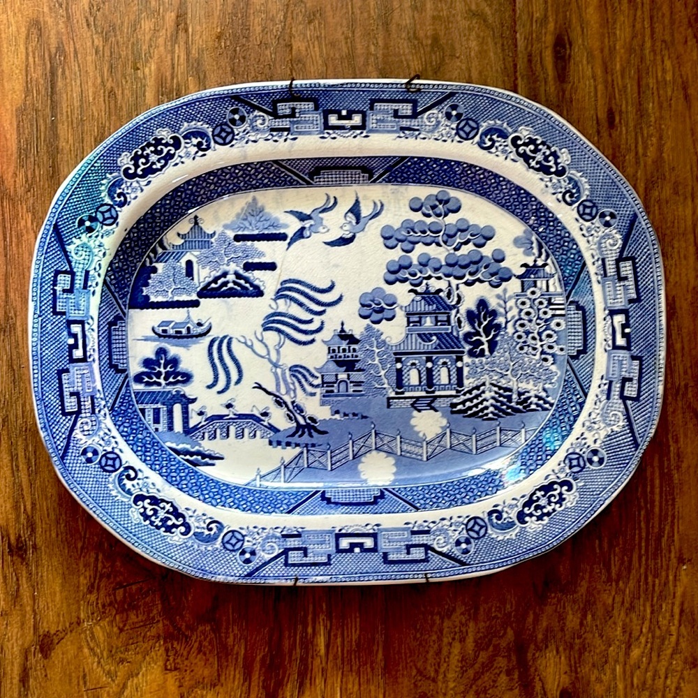 Vintage 1800s Goodwins Ironstone Blue Willow platter